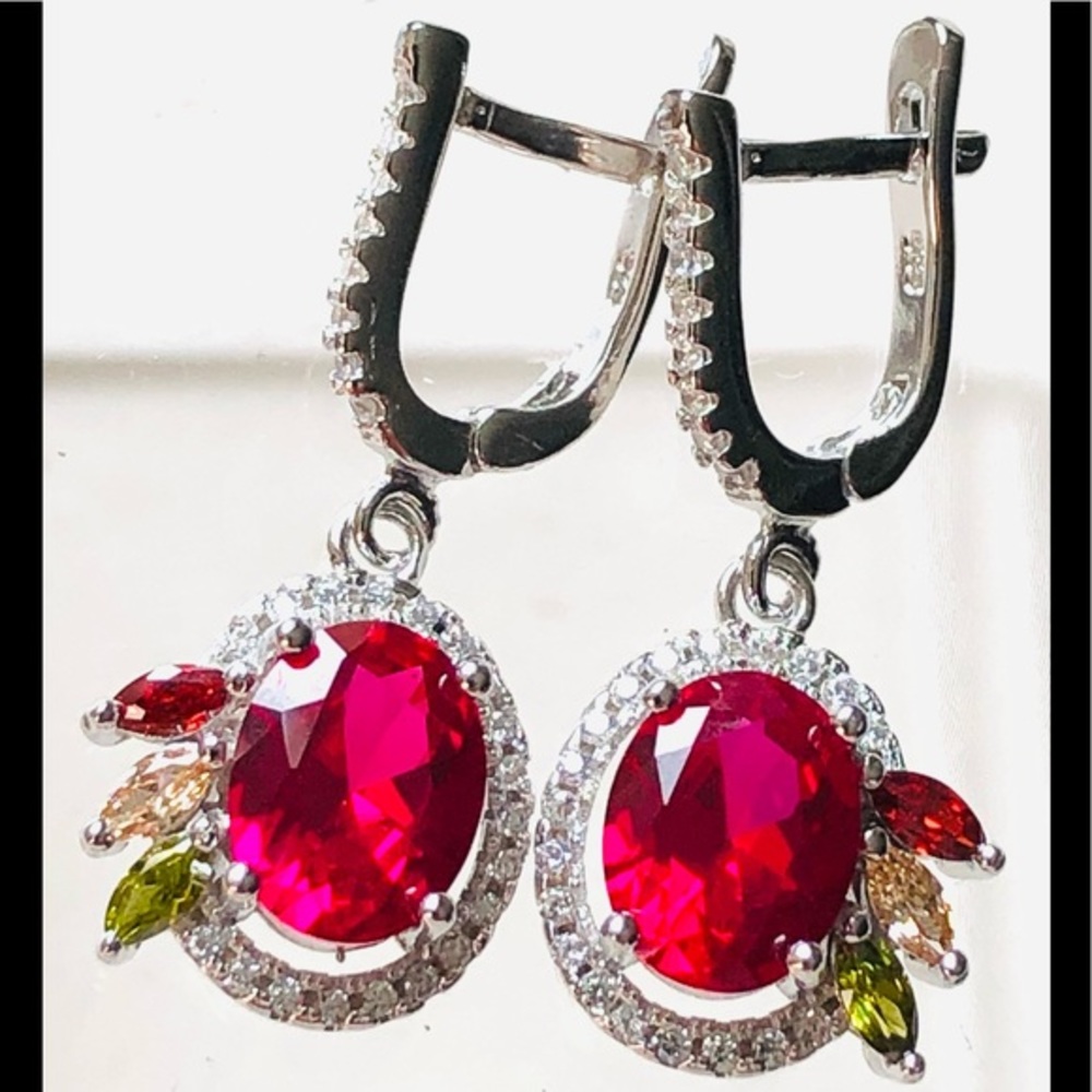 925 Sterling Silver, Ruby, Peridotand Citrine Earings
